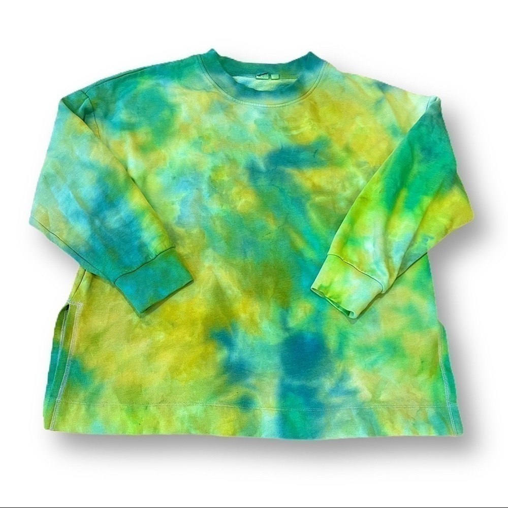 Green tie dyed sweatshirt ladies XL crewneck tunic style side slit